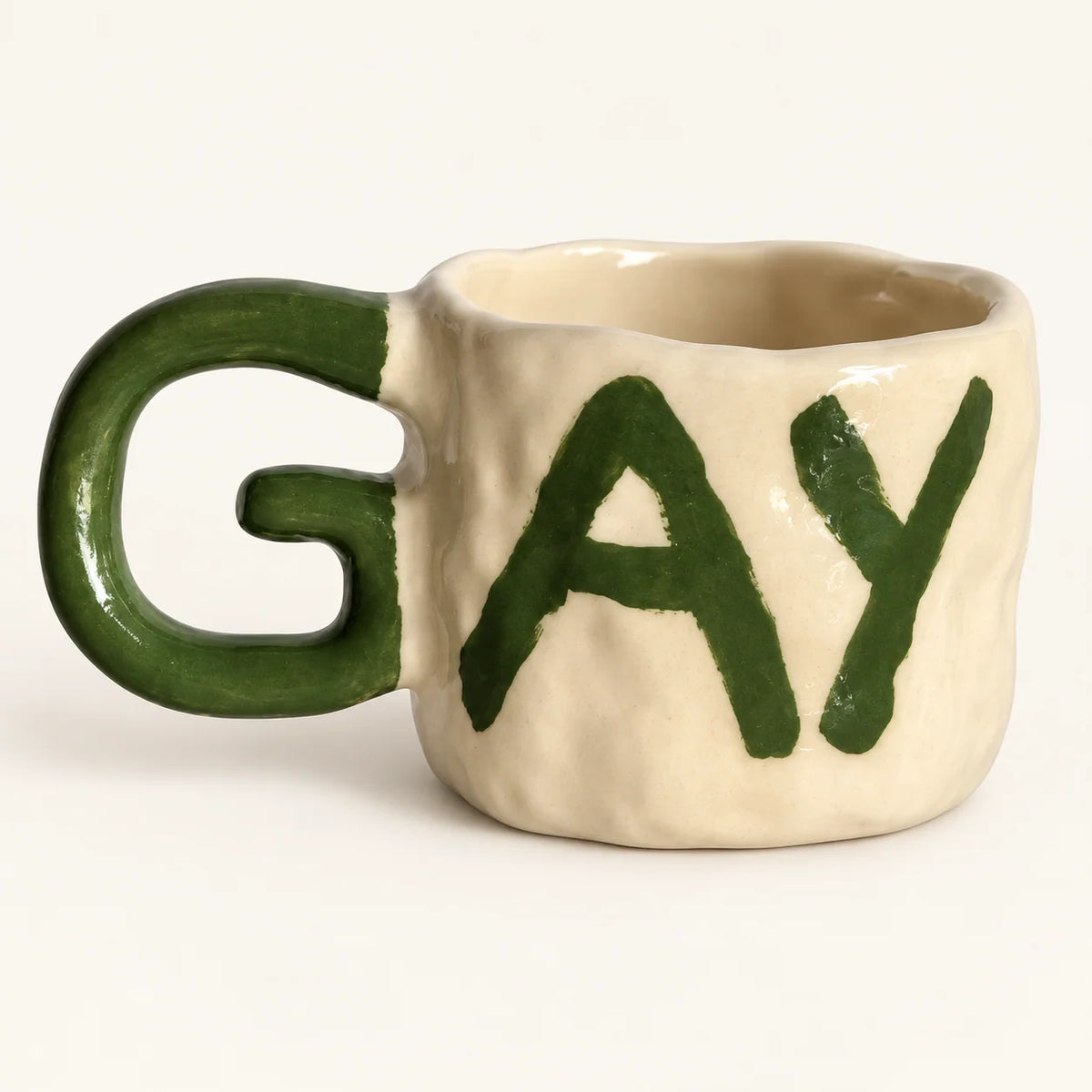 Coffee Mug Ceramic G-Shaped Handle Wordplay Design