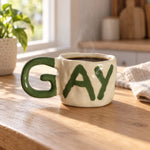 Coffee Mug Ceramic G-Shaped Handle Wordplay Design