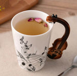 Coffee Mug Ceramic Guitar Design & Musical Notes