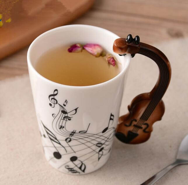 Coffee Mug Ceramic Guitar Design & Musical Notes