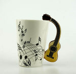 Coffee Mug Ceramic Guitar Design & Musical Notes