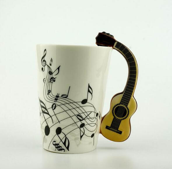 Coffee Mug Ceramic Guitar Design & Musical Notes