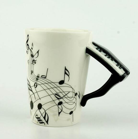 Coffee Mug Ceramic Guitar Design & Musical Notes