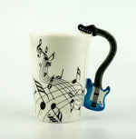 Coffee Mug Ceramic Guitar Design & Musical Notes