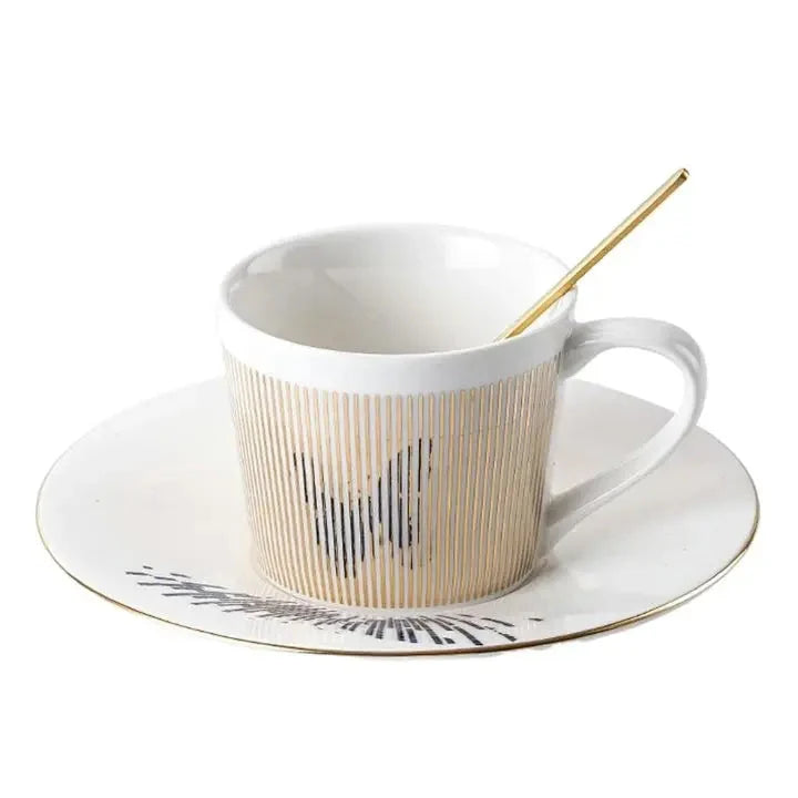 Coffee Mug Ceramic Stainless Steel Reflective Design 10.1 Oz