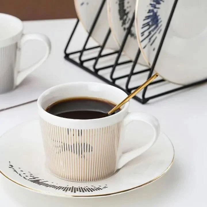 Coffee Mug Ceramic Stainless Steel Reflective Design 10.1 Oz
