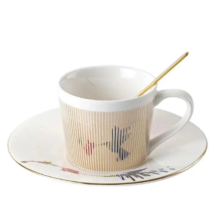 Coffee Mug Ceramic Stainless Steel Reflective Design 10.1 Oz