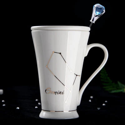Coffee Mug Ceramic Zodiac Design Spoon Included