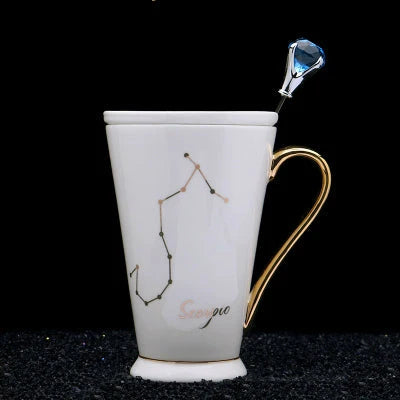 Coffee Mug Ceramic Zodiac Design Spoon Included