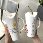 Coffee Mug Porcelain Ceramic 15.2 Oz With Straw