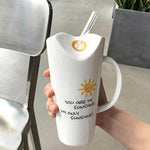 Coffee Mug Porcelain Ceramic 15.2 Oz With Straw