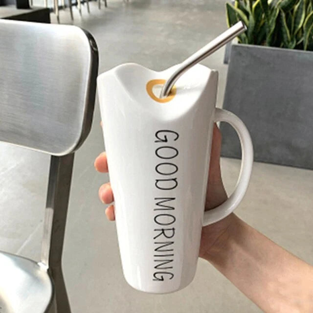 Coffee Mug Porcelain Ceramic 15.2 Oz With Straw