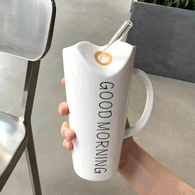 Coffee Mug Porcelain Ceramic 15.2 Oz With Straw