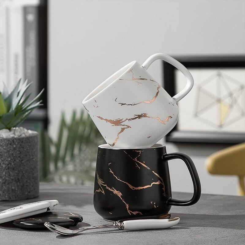 Coffee Mug Set Porcelain Marble Design