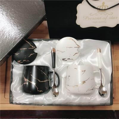 Coffee Mug Set Porcelain Marble Design
