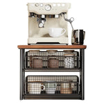 Coffee Organizer Wooden Top Two Slide-Out Mesh Baskets