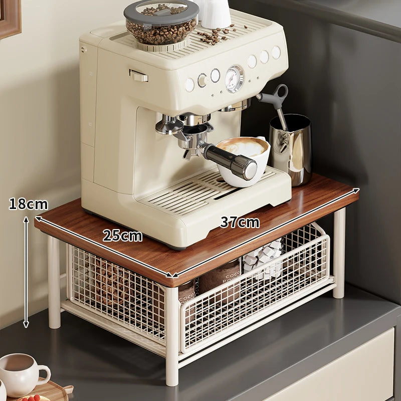 Coffee Organizer Wooden Top Two Slide-Out Mesh Baskets