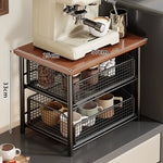 Coffee Organizer Wooden Top Two Slide-Out Mesh Baskets