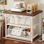 Coffee Station Organizer Raised Wood Shelf Pull-Out Basket