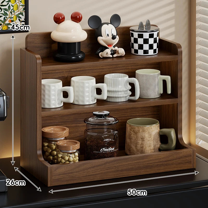 Coffee Station Organizer Three-Tier Engineered Wood Countertop Shelf