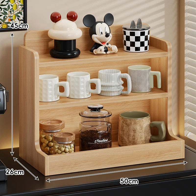 Coffee Station Organizer Three-Tier Engineered Wood Countertop Shelf