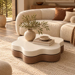 Coffee Table Flower-Shaped Rotating Extendable Top Built-In Shelf