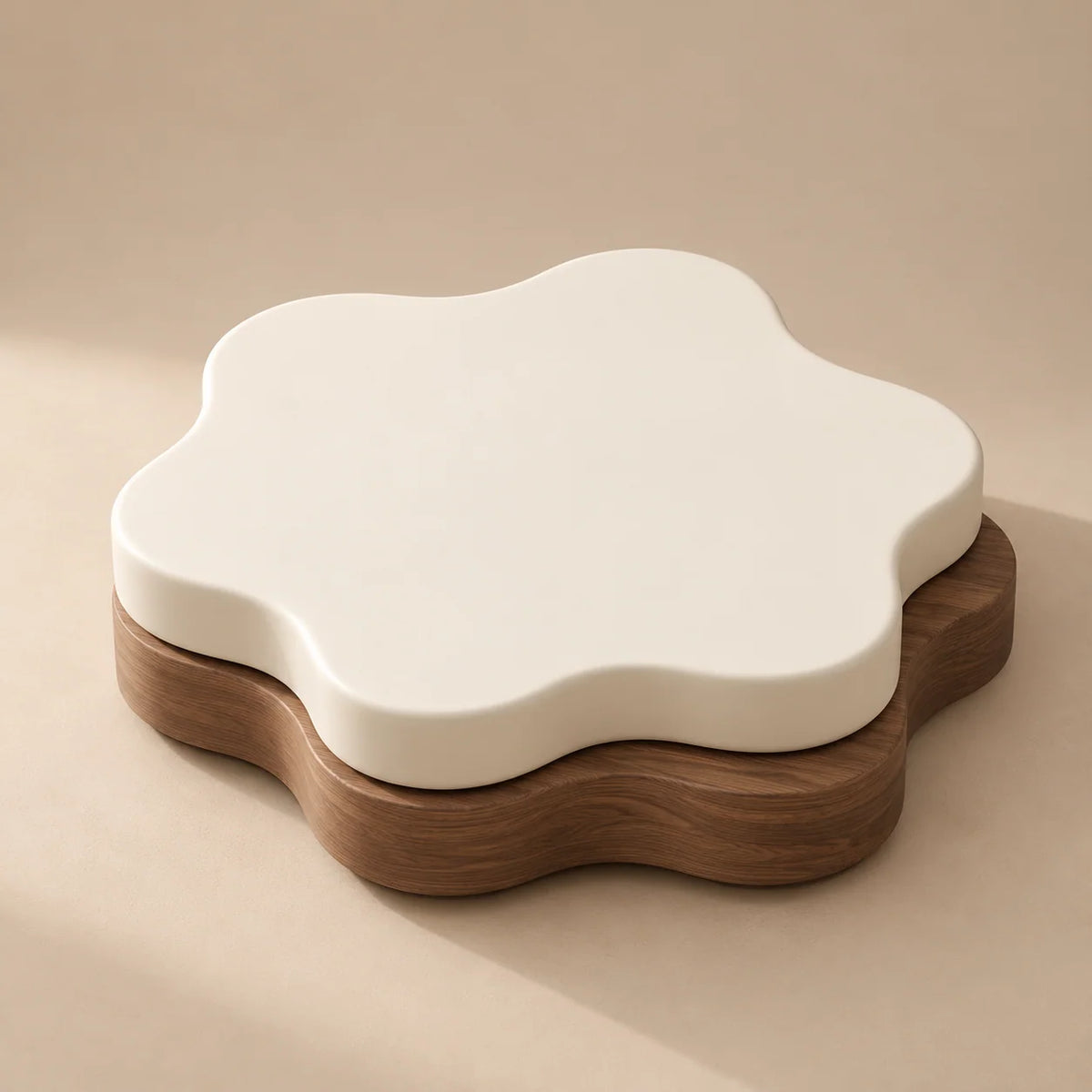 Coffee Table Flower-Shaped Rotating Extendable Top Built-In Shelf
