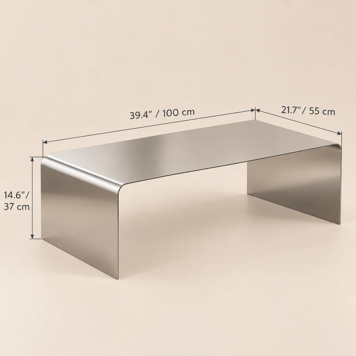 Coffee Table Stainless Steel Waterfall Design Mirror Polished Chrome Finish