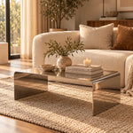 Coffee Table Stainless Steel Waterfall Design Mirror Polished Chrome Finish
