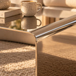 Coffee Table Stainless Steel Waterfall Design Mirror Polished Chrome Finish
