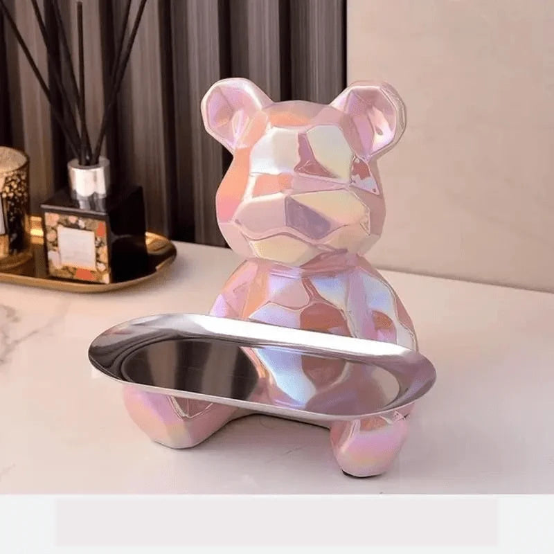 Coin Bank & Trinket Tray Ceramic Bear Design With Metal Tray