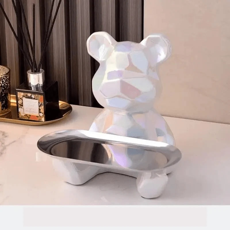 Coin Bank & Trinket Tray Ceramic Bear Design With Metal Tray