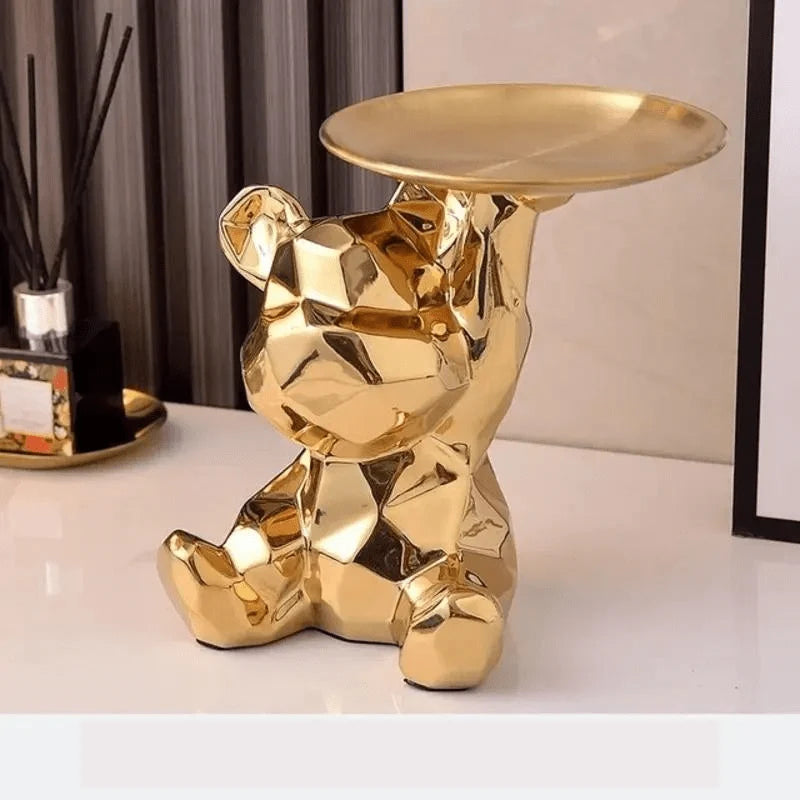 Coin Bank & Trinket Tray Ceramic Bear Design With Metal Tray