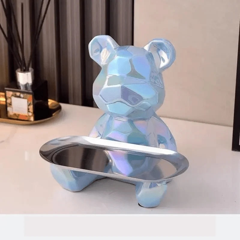 Coin Bank & Trinket Tray Ceramic Bear Design With Metal Tray