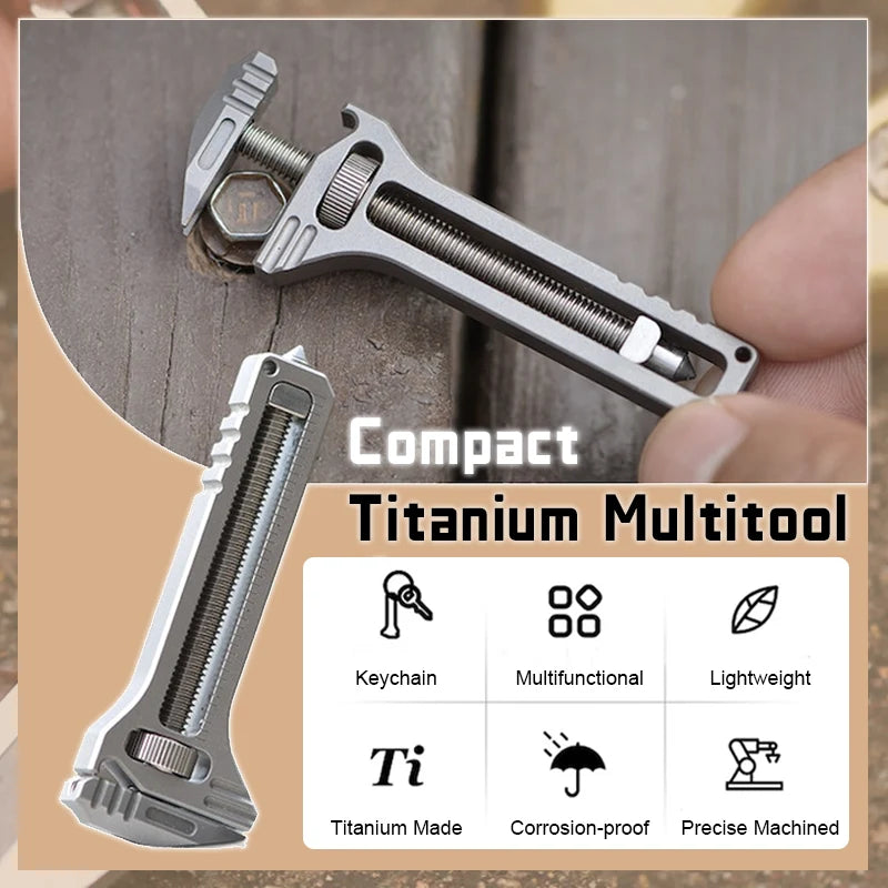 Compact Multi-Tool Titanium Alloy Adjustable Wrench & Caliper Ruler