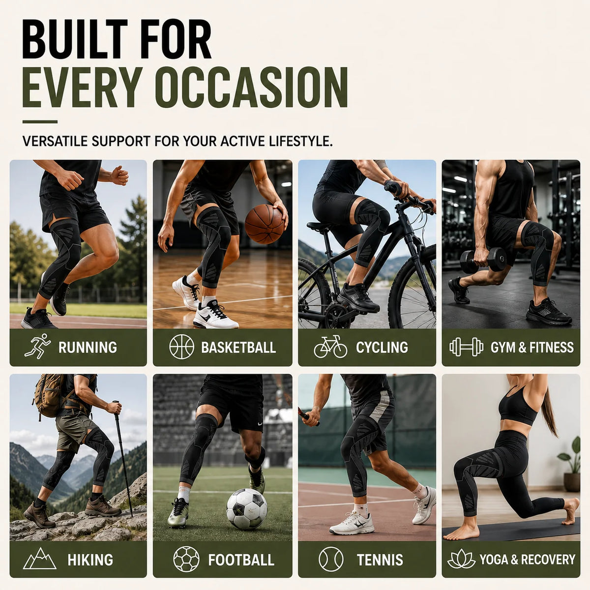 Compression Leg Sleeve Full-Leg Coverage Silicone Grip Band