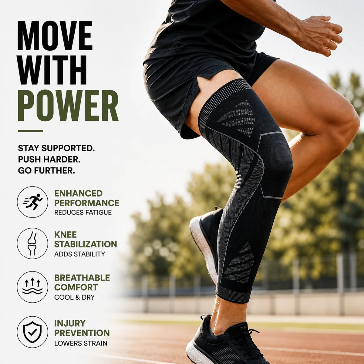 Compression Leg Sleeve Full-Leg Coverage Silicone Grip Band