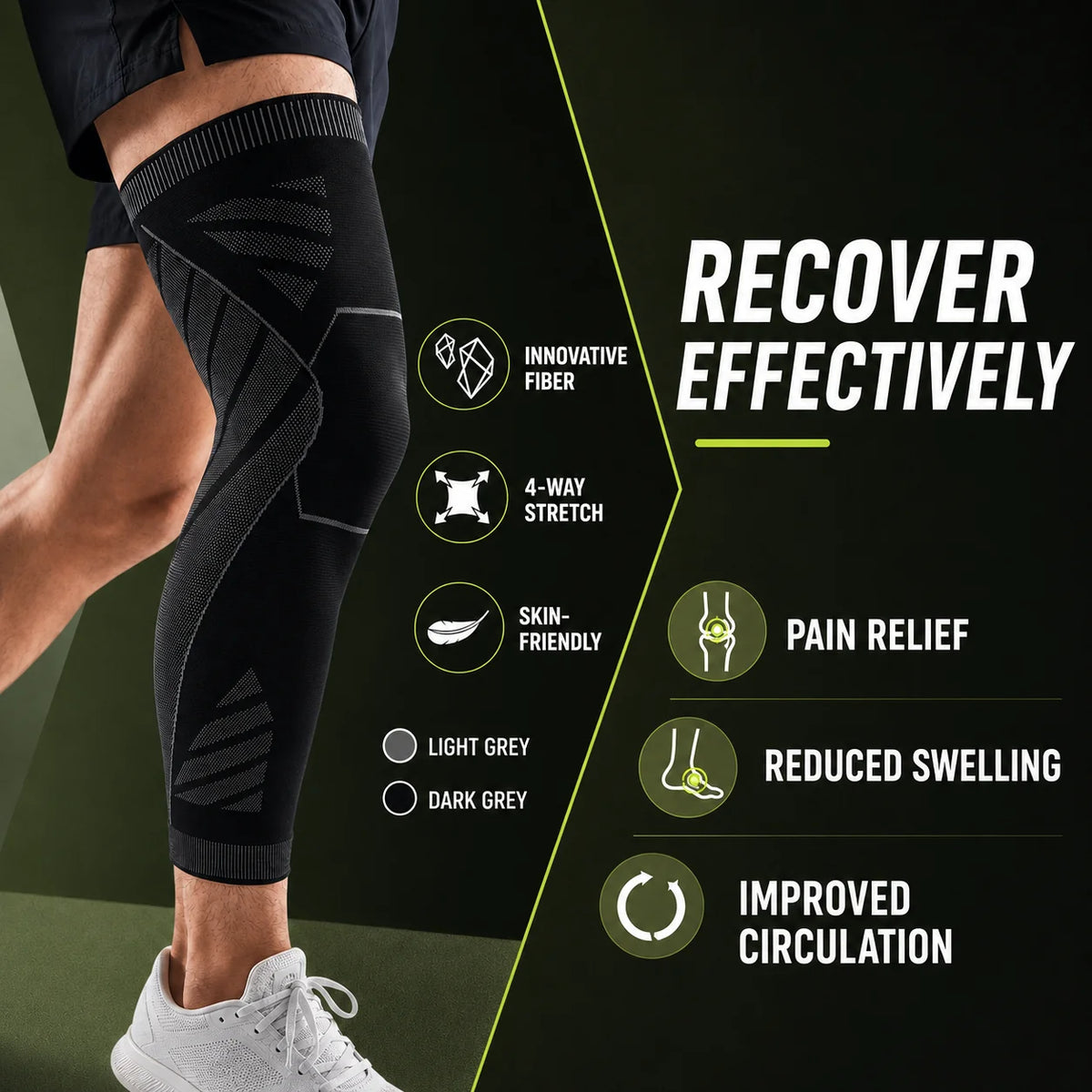 Compression Leg Sleeve Full-Leg Coverage Silicone Grip Band