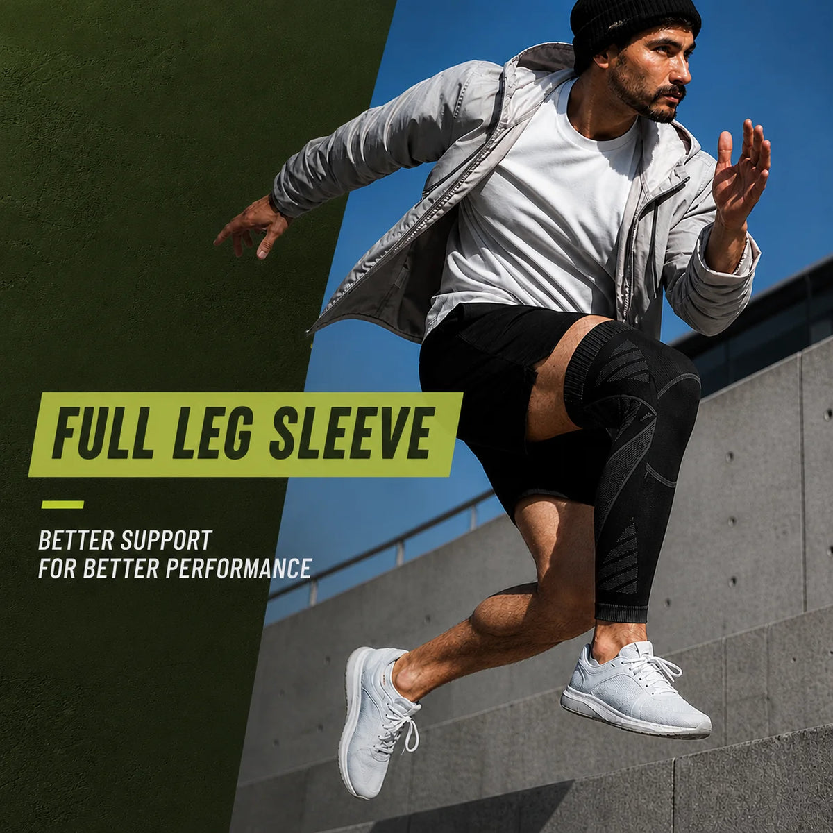 Compression Leg Sleeve Full-Leg Coverage Silicone Grip Band
