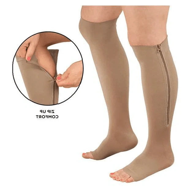 Compression Socks Graduated 20–30 mmHg Zippered Knee-High Open-Toe