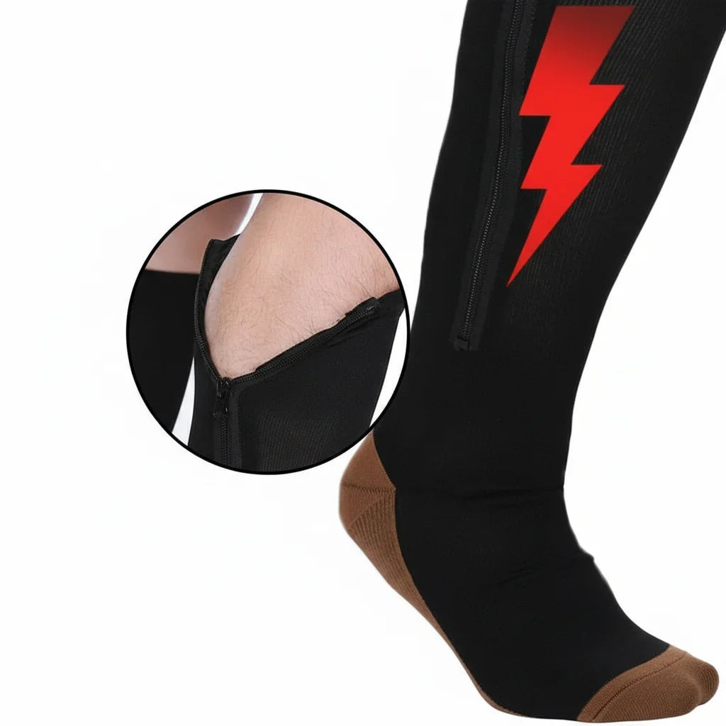 Compression Socks Graduated 20–30 mmHg Zippered Knee-High Open-Toe