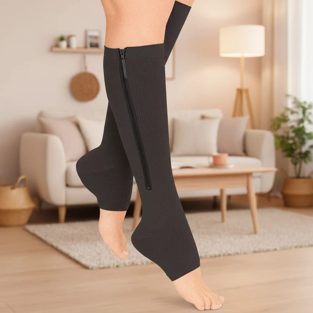 Compression Socks Zip-Up Graduated 20–30 mmHg Open-Toe Style