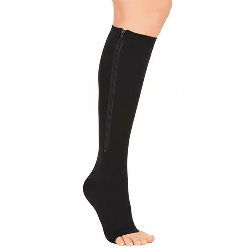 Compression Socks Zip-Up Graduated 20–30 mmHg Open-Toe Style