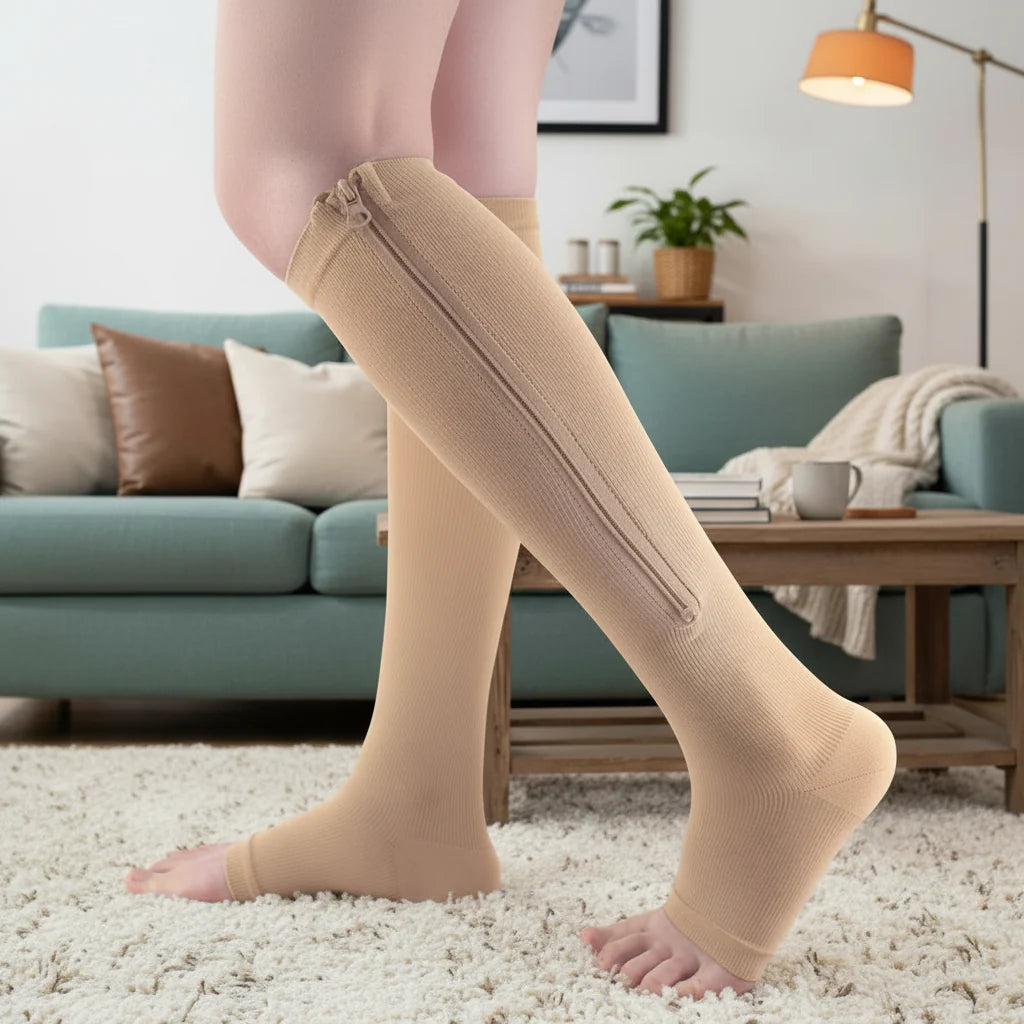 Compression Stockings Zipper Closure Breathable Elastic Fit