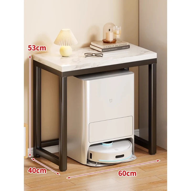 Console Table Marble-Effect Top Robot Vacuum Dock Storage