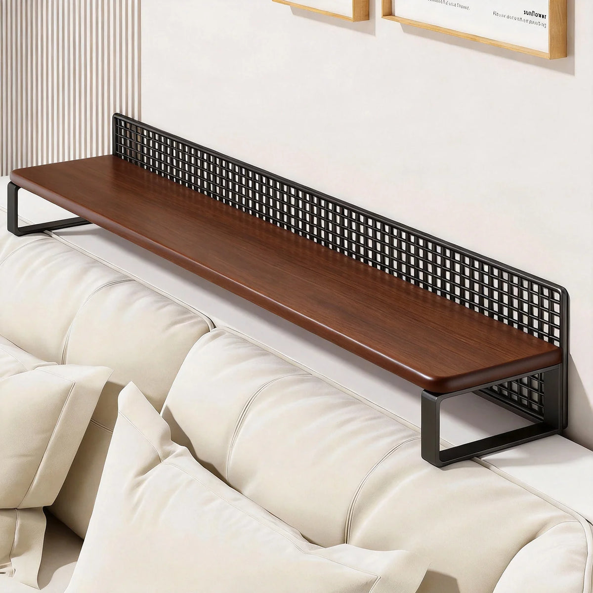 Console Table Slim Profile Oak-Look Top Metal Frame