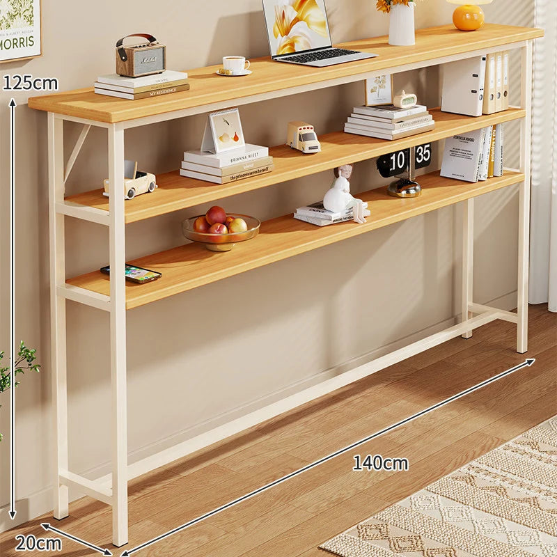 Console Table Slim Profile Oak-Look Top Metal Frame