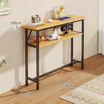 Console Table Slim Profile Oak-Look Top Metal Frame