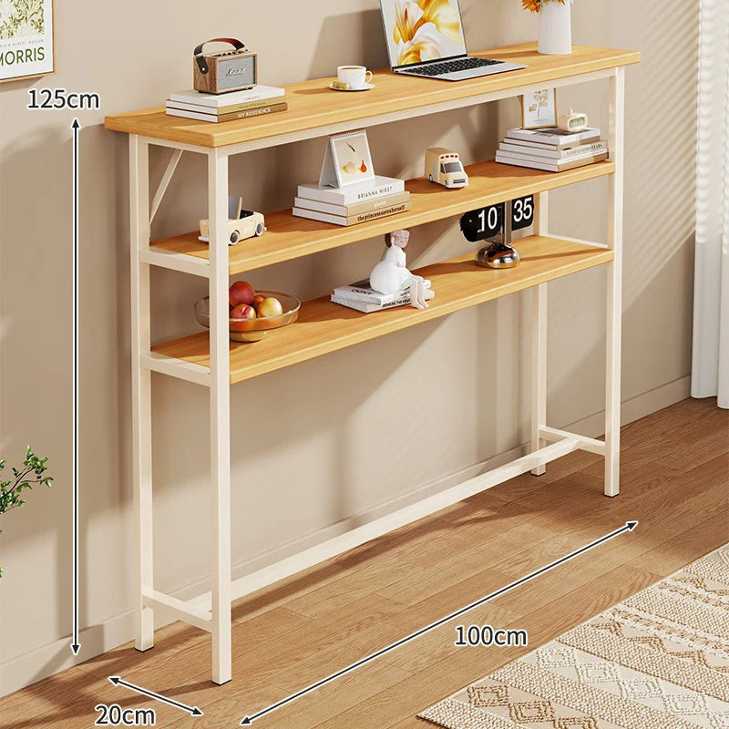 Console Table Slim Profile Oak-Look Top Metal Frame