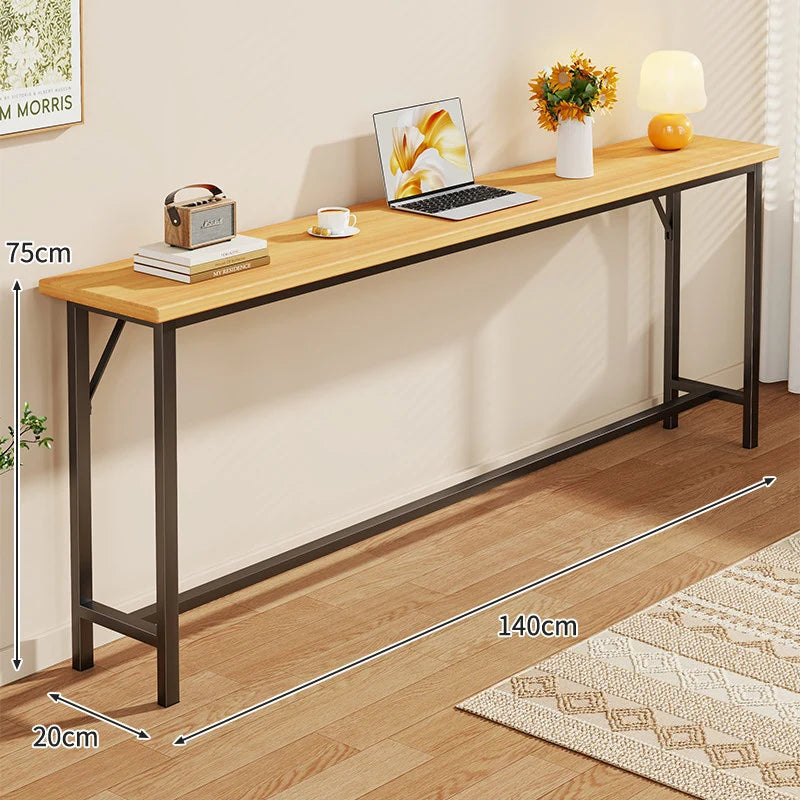 Console Table Slim Profile Oak-Look Top Metal Frame